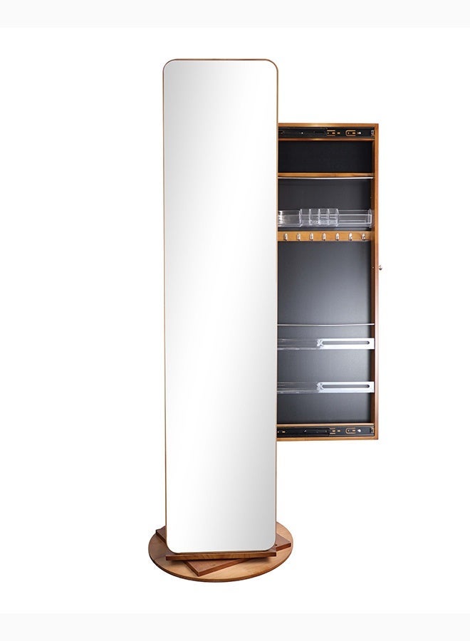 Noon East 3 In 1 Floor Full Length Mirror With Dresser Hanger Assembly And Horizontal Storage Cabinet Solid Wood Jewelry Storage Mirror With Household Rotating Mirror - Size 170cm x 54cm - Image 3